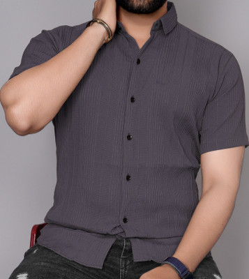KAJARU Men Solid Casual Grey Shirt