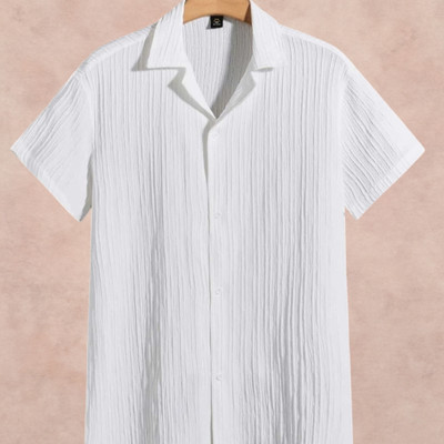 Looksky Men Self Design Casual White Shirt