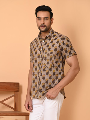 GOODHAND Men Printed Casual Brown Shirt