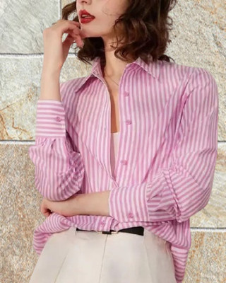 GORIYA Women Striped Formal Pink Shirt