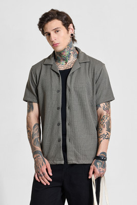 Snitch Men Self Design Casual Green Shirt