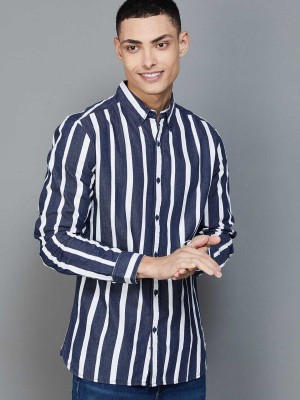 Fame Forever by Lifestyle Men Striped Casual White, Dark Blue Shirt