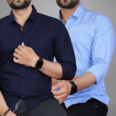 BROWEARS Men Solid Casual Blue, Light Blue Shirt(Pack of 2)