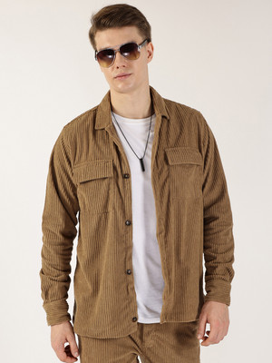 THOMAS SCOTT Men Self Design Casual Khaki Shirt
