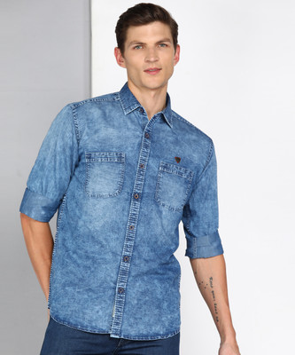 KUONS AVENUE Men Solid Casual Blue Shirt