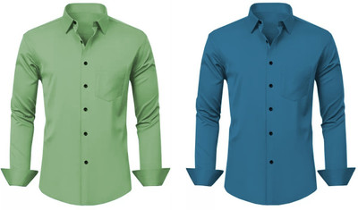 SOLVYN Men Solid Casual Multicolor Shirt(Pack of 2)