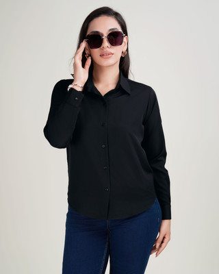 METRONAUT Women Solid Casual Black Shirt