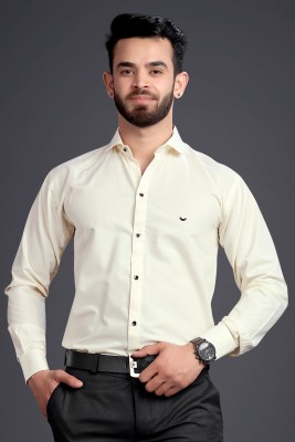 GETCHI Men Solid Formal Cream Shirt