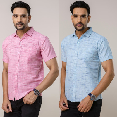 AUZAAI COLLECTION Men Printed Casual Pink, Blue Shirt(Pack of 2)