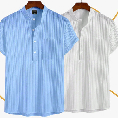 Jenil Fashion Men Self Design Casual Light Blue, White Shirt(Pack of 2)