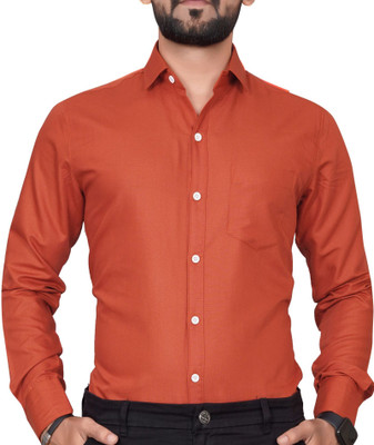 Tyzlo Men Solid Formal Orange Shirt
