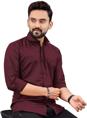 SHEERLOOK Men Solid Casual Maroon Shirt