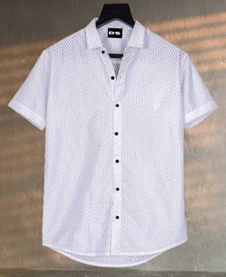 Kadhare Fashion Men Self Design Casual White Shirt