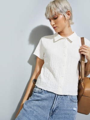 MAX Women Self Design Casual White Shirt