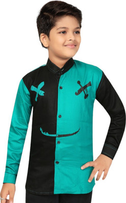 FASHION GRAB Boys Color Block Casual Green Shirt