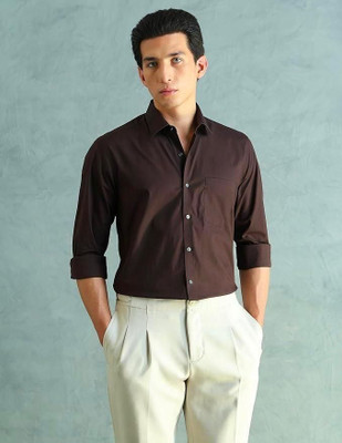 JERRY AND HANPHIL Men Solid Formal Brown Shirt