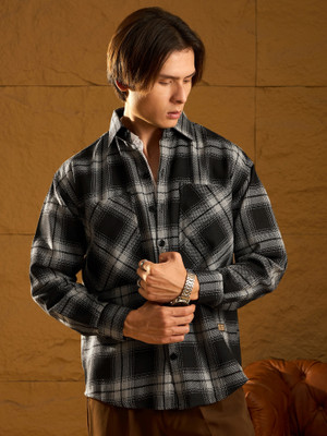 DENNISON Men Checkered Casual Black Shirt