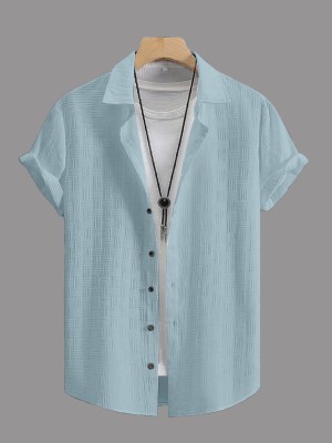 KHANJAN FASHION Men Embroidered, Checkered, Self Design, Solid, Striped Formal Light Blue Shirt