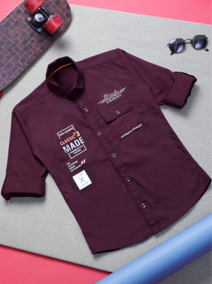 Yk Boys Printed Casual Purple Shirt