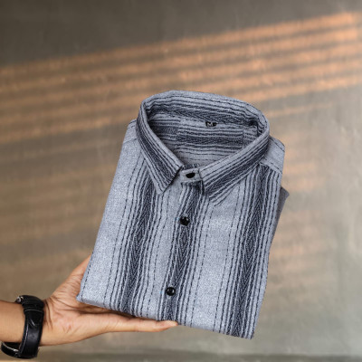 Proshoes Men Striped Formal Grey, Blue Shirt