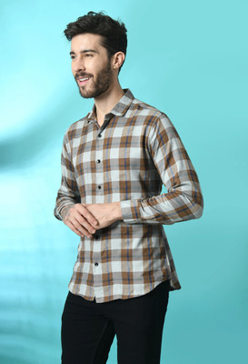 Tanip Men Checkered Casual Orange Shirt