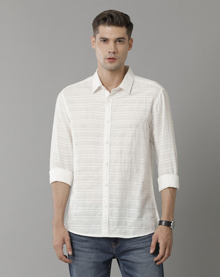 VOI JEANS Men Striped Casual White Shirt