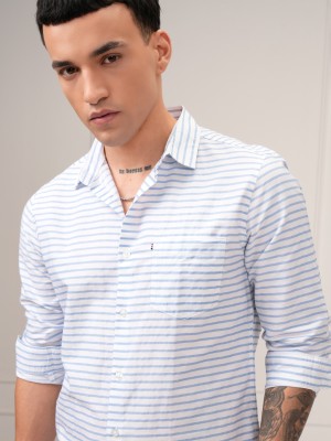 HIGHLANDER Men Printed Casual White, Blue Shirt