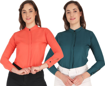 SHANAYA MODA Women Solid Casual Green, Grey Shirt(Pack of 2)