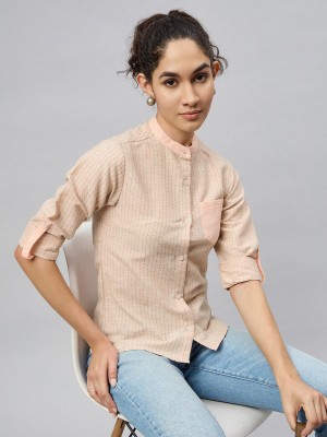 Roadster Women Self Design Casual Beige Shirt