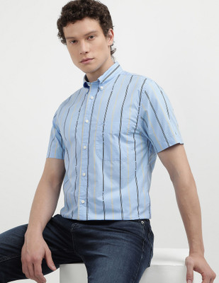 TOMMY HILFIGER Men Striped Casual Blue Shirt