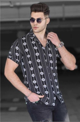 SEVENTEENSTITCH Men Printed, Striped Casual Black Shirt