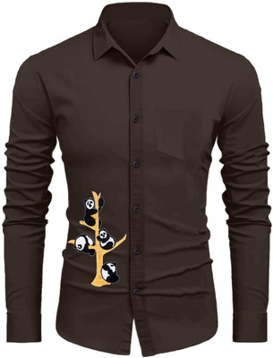 Sanskruti Men Embroidered Casual Brown Shirt
