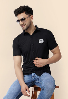 GEUM Men Solid Casual Black Shirt