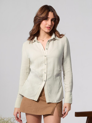 The Souled Store Women Striped Casual White Shirt