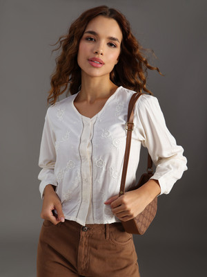 LIMEROAD Women Self Design Casual Beige Shirt