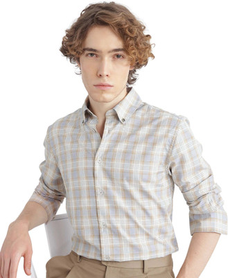 RARE RABBIT Men Checkered Casual Yellow Shirt