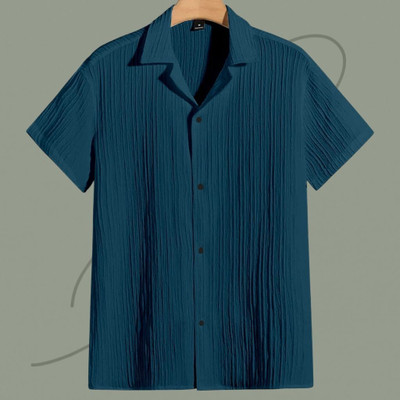 A DEEMOON TREND Men Self Design Casual Blue Shirt