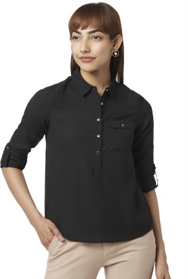 Annabelle by Pantaloons Women Solid Casual Black Shirt