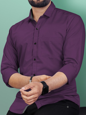 VeBNoR Men Solid Casual Purple Shirt