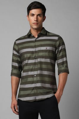 LOUIS PHILIPPE Men Striped Casual Dark Green, Grey, Light Green Shirt