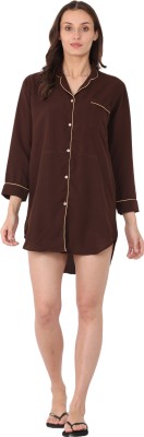 ForEve By Dira Women Solid Lounge Wear Brown Shirt