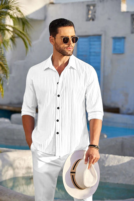 kruze Men Self Design Casual White Shirt
