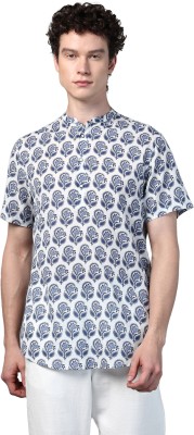 Don Vino Men Printed Casual White, Dark Blue Shirt