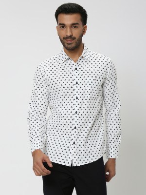 MUFTI Men Printed Casual White Shirt