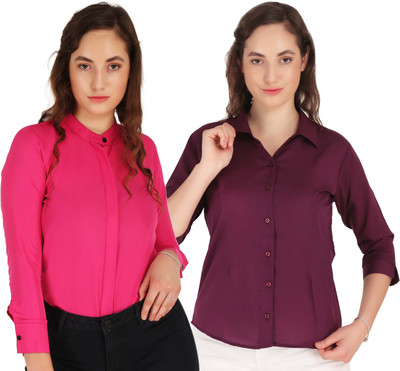 HEAVENS CREATIONS Women Solid Casual Grey Shirt(Pack of 2)