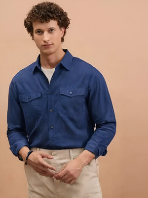 Purever India Men Solid Formal Blue Shirt