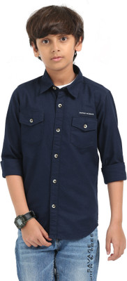 ROCKET SCIENCE Boys Solid Casual Dark Blue Shirt