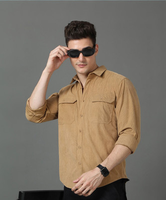 HERE&NOW Men Self Design Casual Khaki Shirt