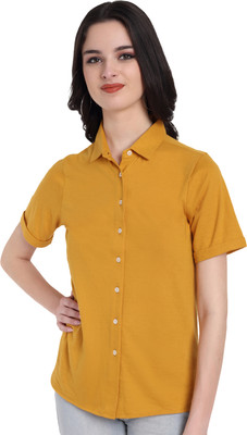FairLeaf Women Solid Casual Yellow Shirt