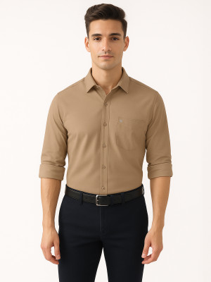Bullmer Men Self Design Formal Brown Shirt